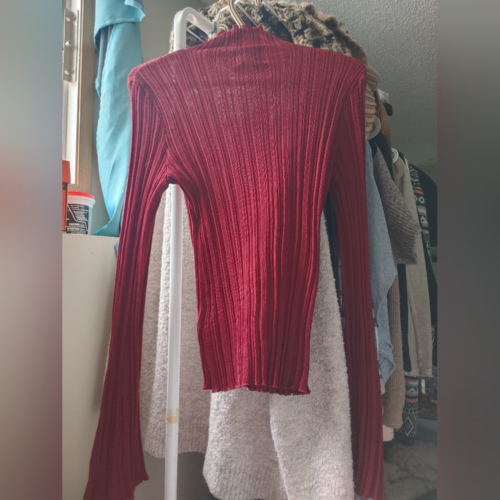 Red Ribbed Long Sleeve Top - Picture 7 of 7